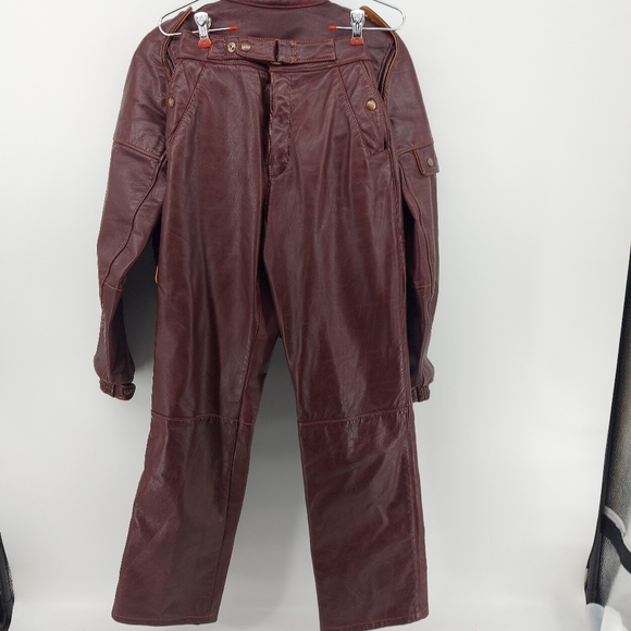 Taurus by Drospo Brown Leather Moto Jacket and Pants Size 12 - Picture 6 of 9